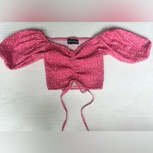 Kendall + Kylie Pink Floral Crop Top size with puff sleeve XS